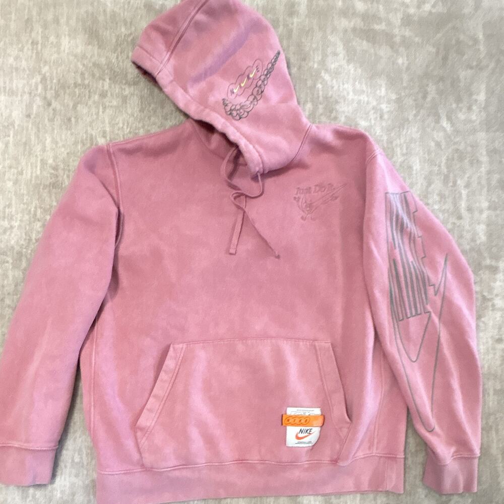 Nike Men’s Pink Just Do It Logo Graphic Fleece Pullover Hoodie Pockets XL
